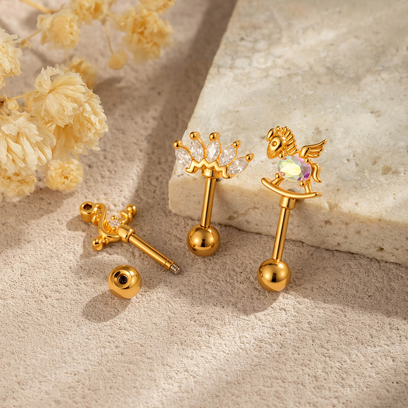 Boucles D'Oreilles Piercing Pour Femmes Designable Series Couleur Cuivre Doré Avec Zircon h5Image4