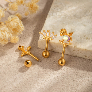 Boucles D'Oreilles Piercing Pour Femmes Designable Series Couleur Cuivre Doré Avec Zircon h5 Image4