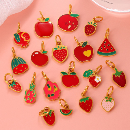 Pendentif DIY en acier inoxydable doré, émaillé, en forme de fruit sucré (1 pièce). 2