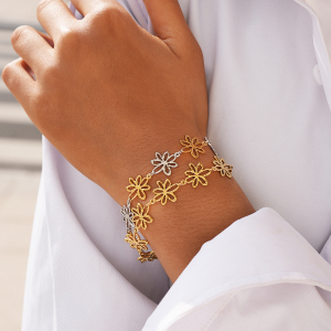 Ensembles De Bracelets Pour Femmes En Acier Inoxydable Martelé À Motif Floral, Imperméables Et Anti-Ternissement, Couleur Or h5 Image6