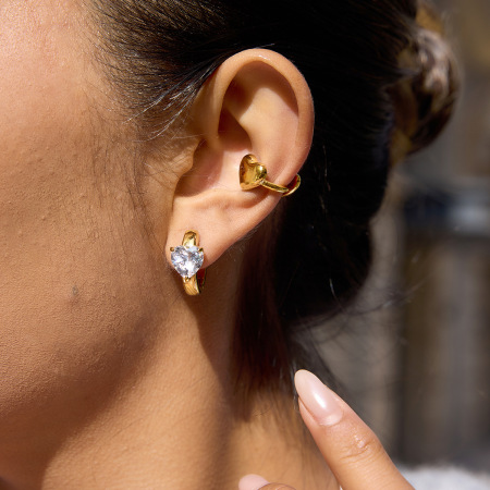 1 paire de manchettes d'oreilles romantiques en forme de cœur, en acier inoxydable étanche, couleur or, pour femmes 2