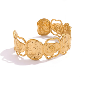 Bracelets Pour Femmes En Acier Inoxydable Imperméables, Résistants À La Décoloration Et Au Motif Floral Simple Du Quotidien h5 