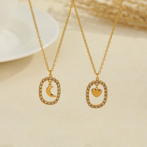 Colliers À Maillons Pour Femmes Daily Heart En Acier Inoxydable Ajouré En Forme De Lune, Étanches Et Anti-Ternissement, Couleur Or h5 Image2