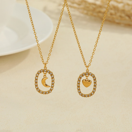 Colliers à maillons pour femmes Daily Heart en acier inoxydable ajouré en forme de lune, étanches et anti-ternissement, couleur or 2