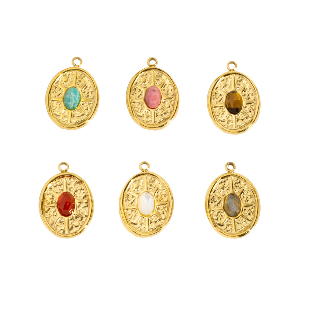 Pendentifs Pour Femmes En Acier Inoxydable Doré, Imperméables Et Anti-Ternissement, Motif Cercle Soleil Vintage Image4