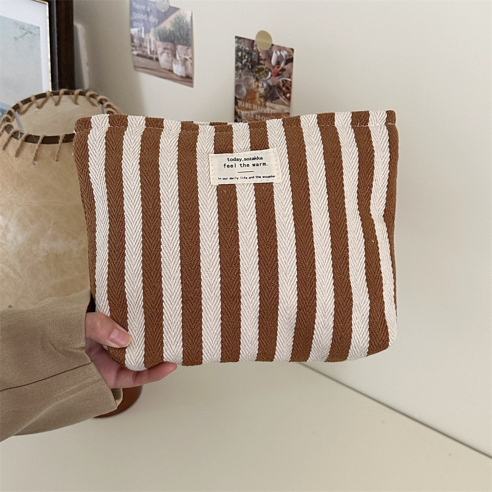 Trousse De Maquillage Femme En Toile À Rayures Simples 