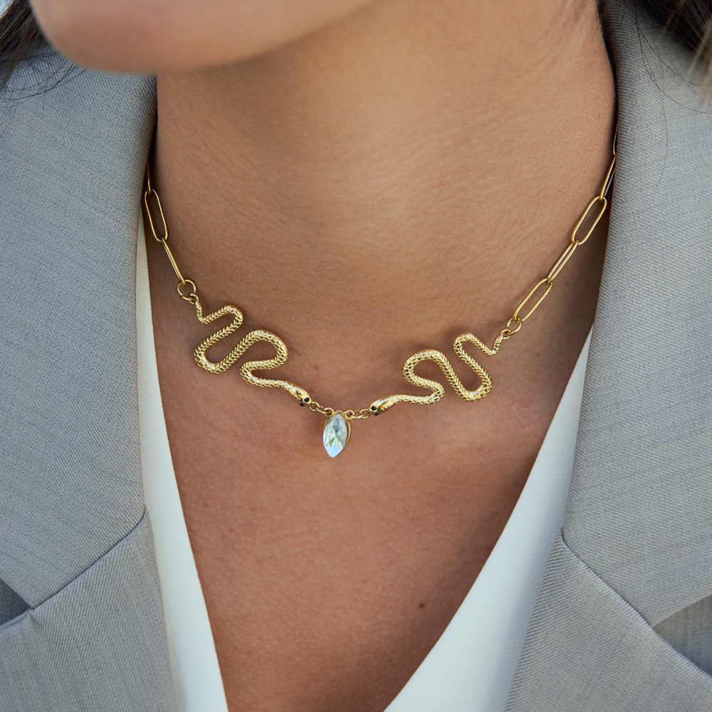 Colliers Pendentifs Pour Femmes, En Acier Inoxydable Doré, Motif Serpent Opulent Image5