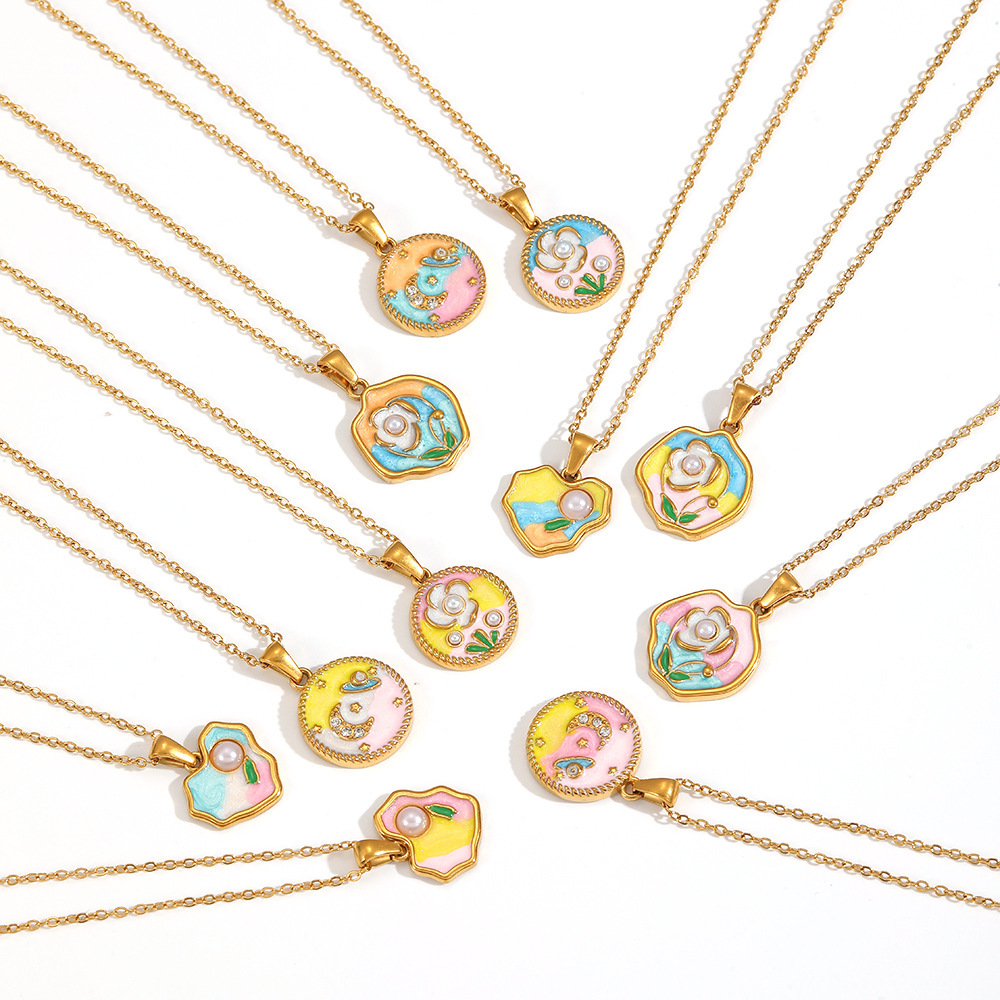 Colliers Pendentifs Pour Femmes En Acier Inoxydable, Couleur Or, Avec Pendentif Cœur Et Fleur Onirique Image3
