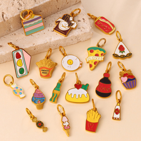 Pendentifs pour femmes Yummy Food en acier inoxydable couleur or, étanches et anti-ternissement
