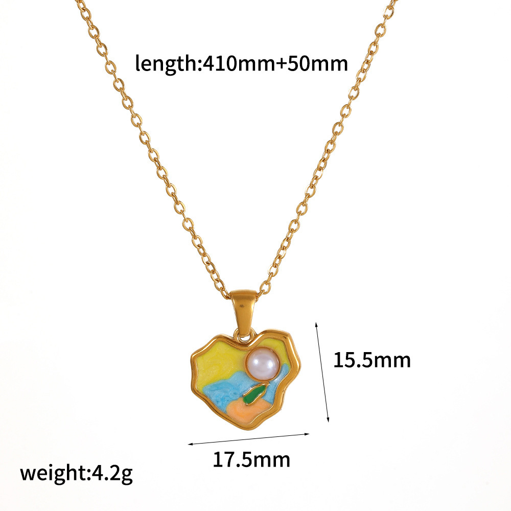 Colliers Pendentifs Pour Femmes En Acier Inoxydable, Couleur Or, Avec Pendentif Cœur Et Fleur Onirique Image4