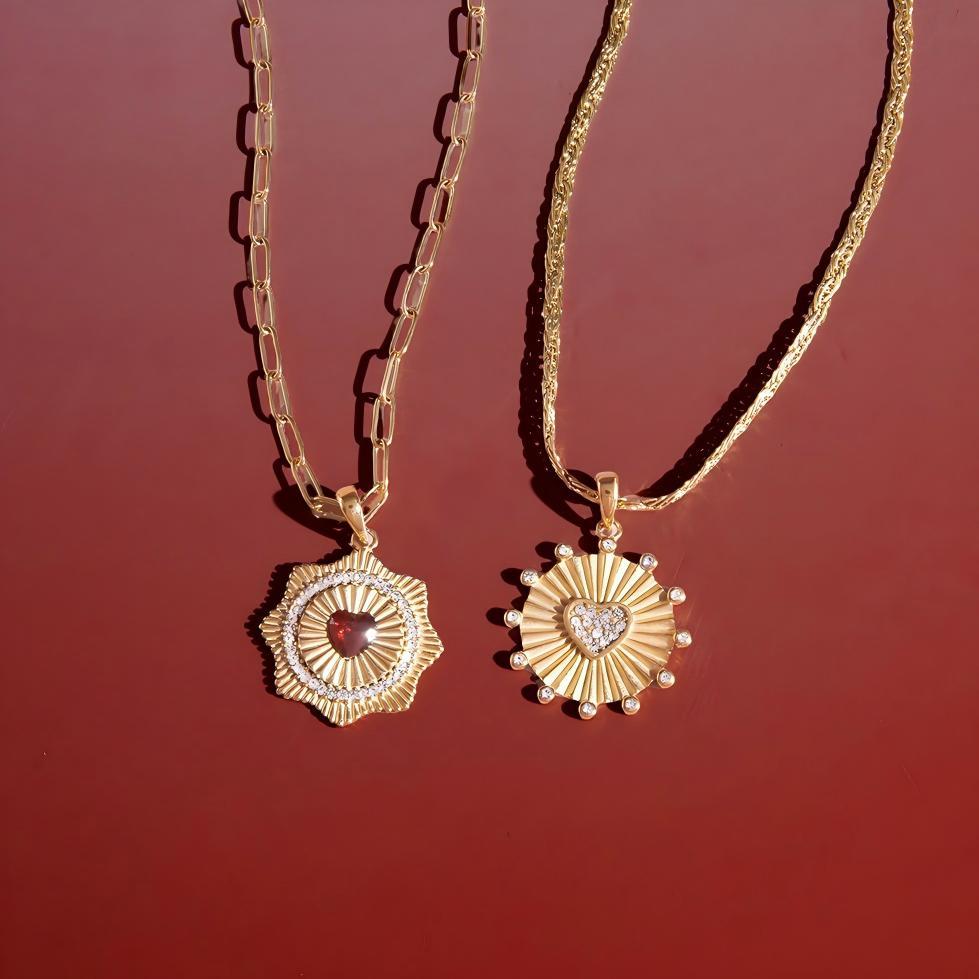 Colliers Pendentifs Pour Femmes En Acier Inoxydable Doré, Imperméables Et Anti-Ternissement, Motif Cœur Soleil Brillant Image3