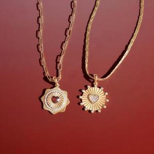 Colliers Pendentifs Pour Femmes En Acier Inoxydable Doré, Imperméables Et Anti-Ternissement, Motif Cœur Soleil Brillant h5 Image3
