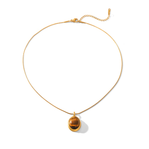 Collier Pendentif Femme Luxueux En Acier Inoxydable Doré, Pierre Naturelle, Forme Ronde, Étanche (1 Pièce) h5 