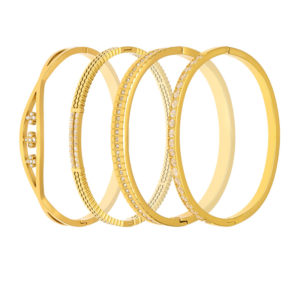 Bracelet Jonc Pour Femme En Acier Inoxydable Doré, Imperméable Et Anti-Ternissement, Orné De Zircon, Avec Motif Goutte D'Eau. Image6