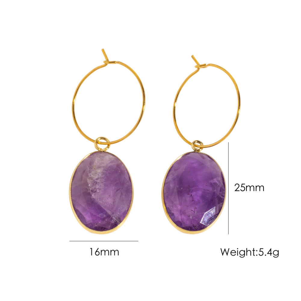 Boucles D'Oreilles Pendantes Pour Femmes, Style Ovale Classique, En Acier Inoxydable, Imperméables Et Anti-Ternissement, Couleur Or, Serties De Pierres Naturelles. 
