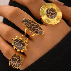 Bague Tendance En Acier Inoxydable Doré, Imprimé Léopard, Étanche (1 Pièce) h5 Image4