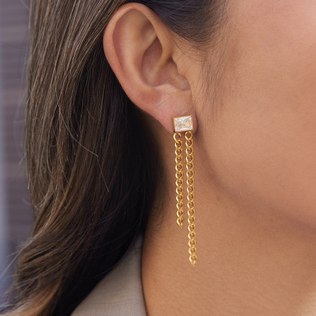 Boucles d'oreilles pendantes pour femme, luxueuses, en acier inoxydable doré, imperméables et anti-ternissement, ornées de pompons en zircon.