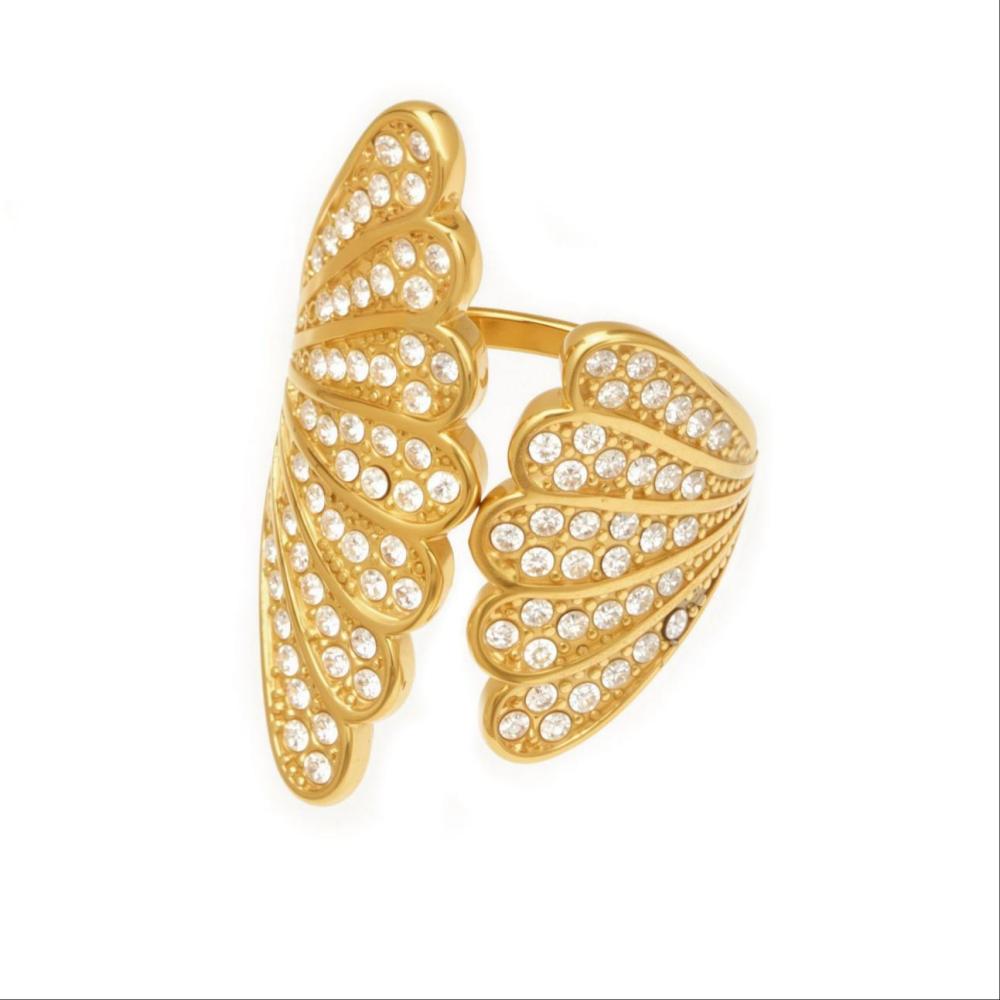 Bagues Pour Femmes En Acier Inoxydable Orné De Coquillages, Étanches Et Anti-Ternissement, Couleur Or, Serties De Zircon. 