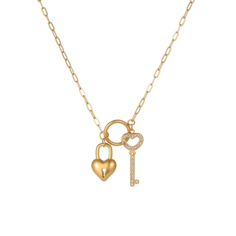 Collier À Chaîne Pour Femme, 1 Pièce, Luxueux, Style Rétro, Avec Fermoir À Clé, En Acier Inoxydable, Étanche, Anti-Ternissement, Couleur Or. h5Image5