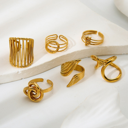 Bague femme tendance, ronde, simple et irrégulière, en acier inoxydable, couleur or, étanche. 2