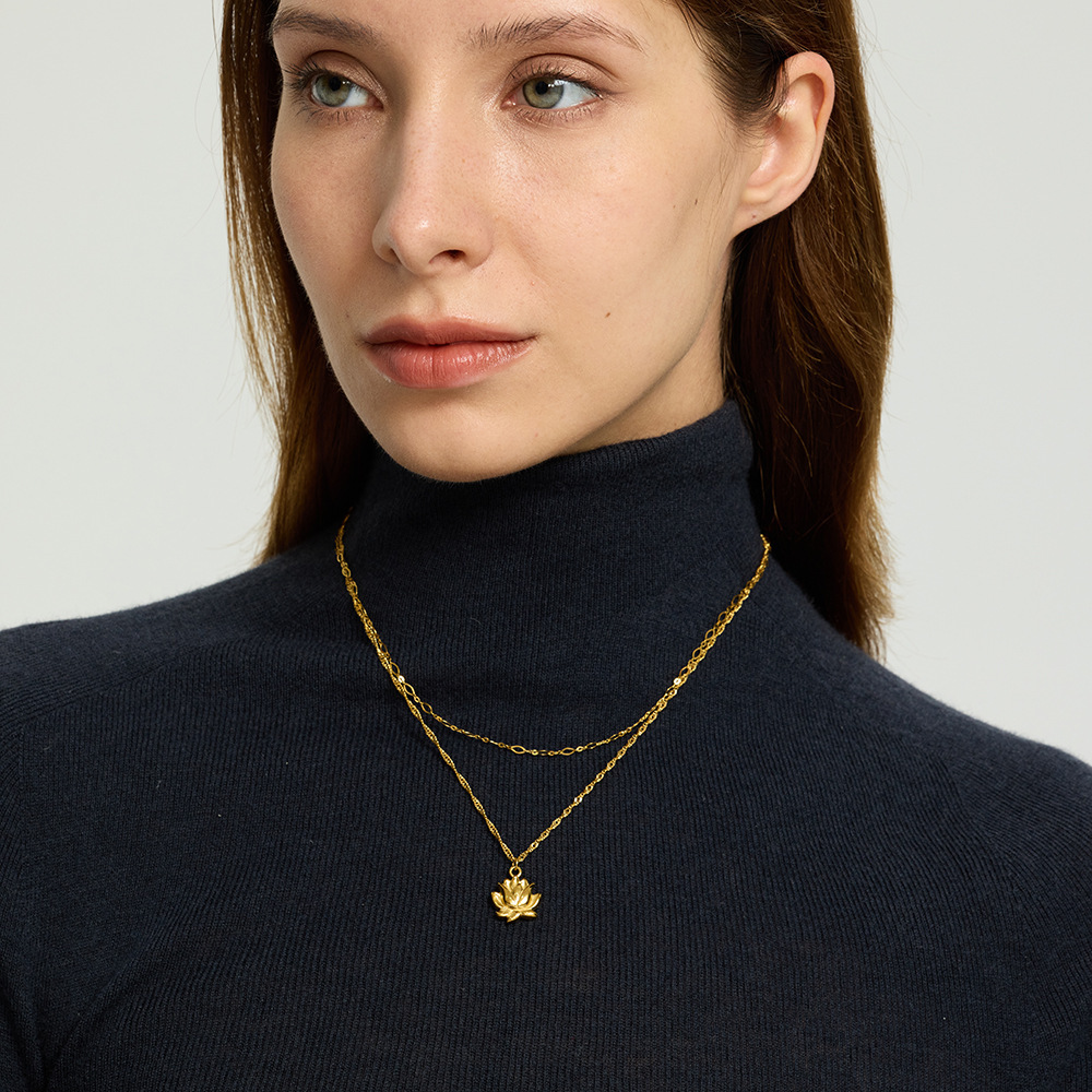 Collier Pendentif Femme Daily Chain Plant En Acier Inoxydable Étanche Couleur Or (1 Pièce) Image4