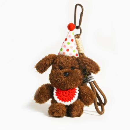 Breloques pour sac femme en tissu avec bonnet d'anniversaire et chiot