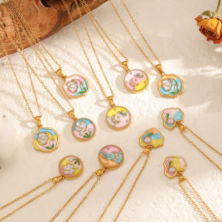 Colliers pendentifs pour femmes en acier inoxydable, couleur or, avec pendentif cœur et fleur onirique