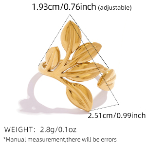 Bague Tendance En Acier Inoxydable Doré, Imperméable Et Anti-Ternissement, En Forme De Feuille Simple (1 Pièce). h5 Image2