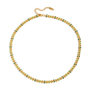 Collier En Acier Inoxydable Doré, 1 Pièce, Avec Chaîne Et Feuille Émaillée. h5 Image5