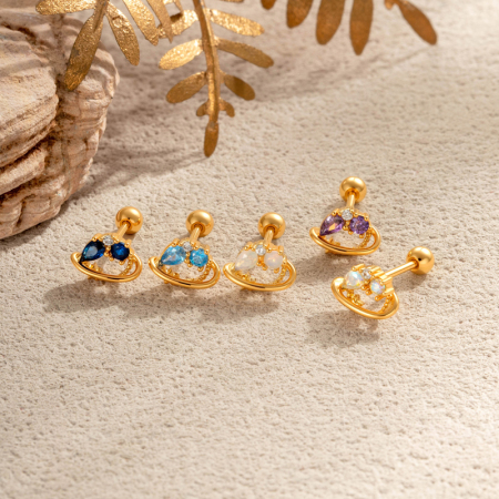 Boucles d'oreilles piercing femme irrégulières en zircon couleur cuivre doré, imperméables et anti-ternissement