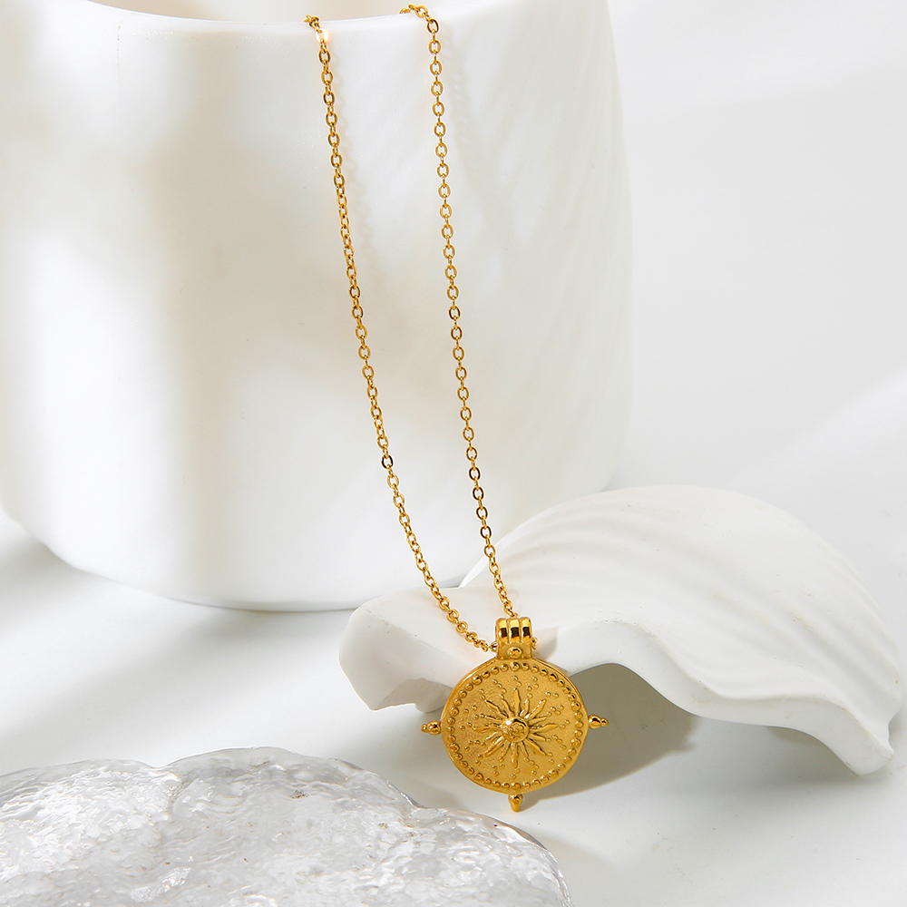 Collier Pendentif Femme Style Rétro Classique, Chaîne Soleil, Acier Inoxydable, Étanche Et Anti-Ternissement (1 Pièce) h5Image6