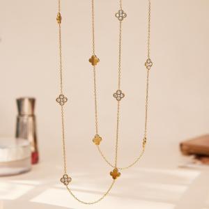Colliers Longs Pour Femmes Classic Clover En Acier Titane, Imperméables Et Anti-Ternissement, Couleur Or h5 Image3