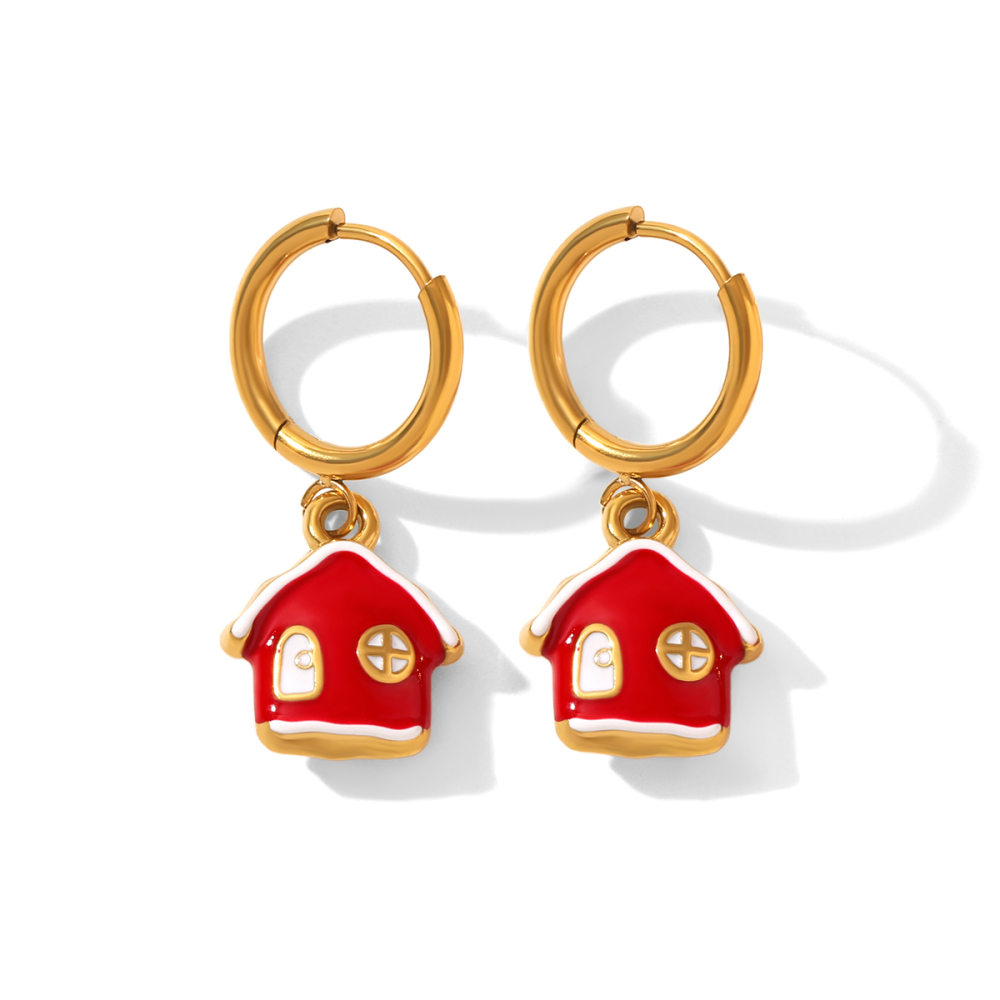 1 Paire De Boucles D'Oreilles Pendantes Ethniques De Noël En Acier Inoxydable Étanche Couleur Or Pour Femme 