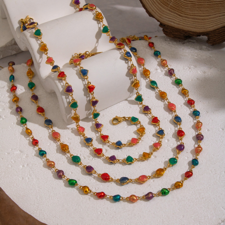 Ensembles de bijoux pour femmes en acier inoxydable étanche, en forme de cœur et de coquillage, émail rétro, couleur or