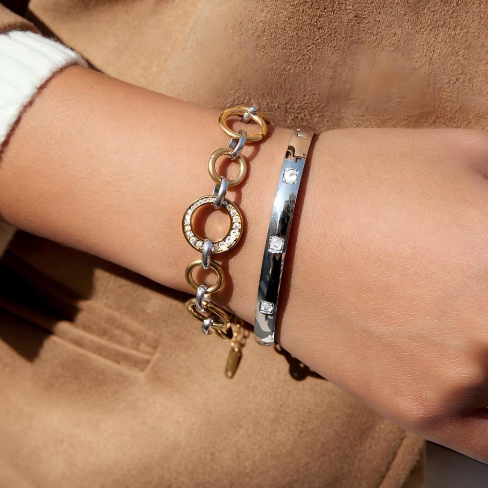 Bracelets À Breloques Pour Femmes, Robustes, En Acier Inoxydable, Couleurs Or Et Argent Mélangées, Étanches Et Anti-Ternissement Image3