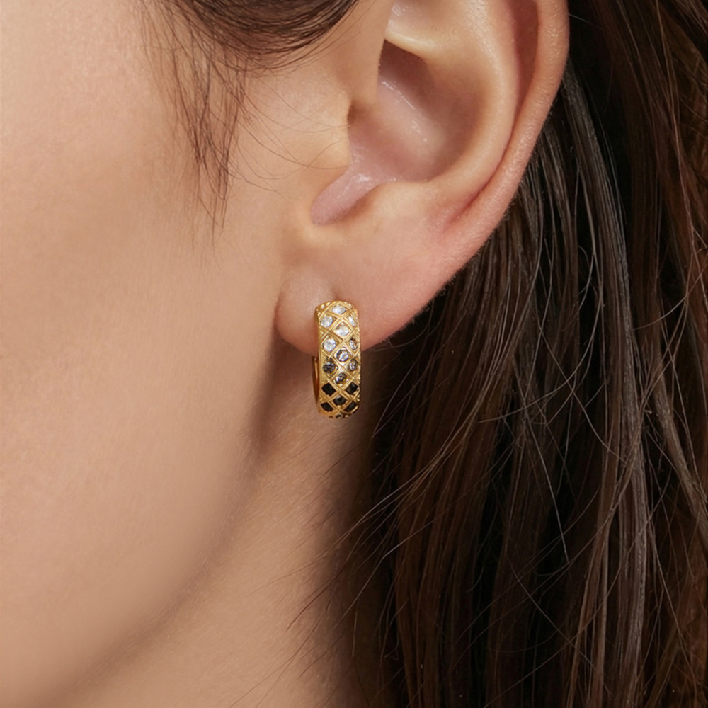 Boucles D'Oreilles Créoles Pour Femmes En Acier Inoxydable Doré, Imperméables Et Anti-Ternissement, Ornées De Zircon, En Forme De Losange Brillant. h5Image5