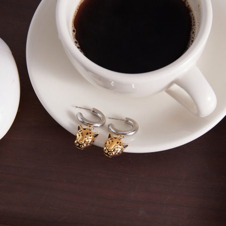 Boucles d'oreilles pendantes pour femmes, motif tête de léopard, en acier inoxydable, imperméables et anti-ternissement, couleur or. 2