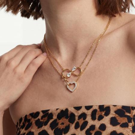 Colliers pendentifs pour femmes en acier inoxydable doré, imperméables, anti-ternissement et ornés de zircon, représentant un cœur romantique et l'infini