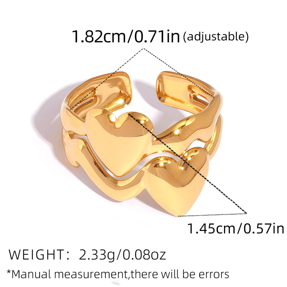Bague Minimaliste Pour Femme En Acier Inoxydable Doré, Imperméable Et Résistante Au Ternissement, Avec Motif Cœur. Image2