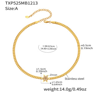 Colliers Pendentifs Pour Femmes En Acier Inoxydable Doré, Imperméables Et Anti-Ternissement, Ornés De Zircon, Motif Fleur Brillante h5 