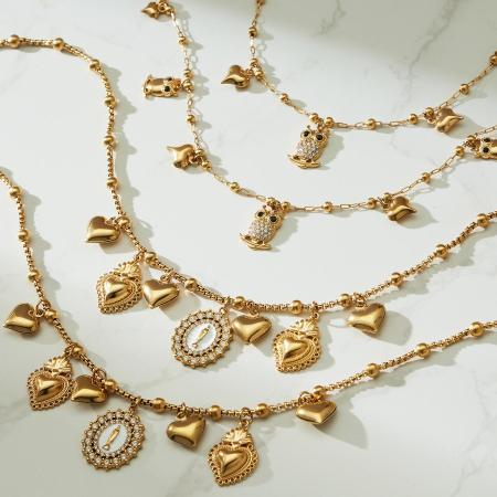Collier pendentif rétro Madonna en acier inoxydable, couleur or, avec zircon, pour femme (1 pièce) 2