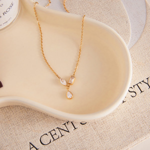 Colliers Pendentifs Pour Femmes En Acier Inoxydable, Étanches, Couleur Or Et Zircon, En Forme De Goutte h5 Image5