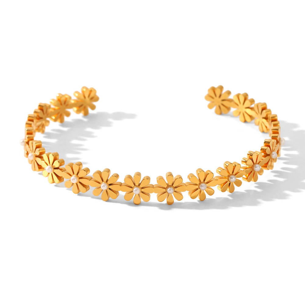 Bracelet Jonc Romantique En Acier Inoxydable Imperméable, Motif Cœur, Couleurs Or Et Argent (1 Pièce) Image6