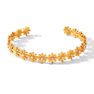 Bracelet Jonc Romantique En Acier Inoxydable Imperméable, Motif Cœur, Couleurs Or Et Argent (1 Pièce) h5 Image6