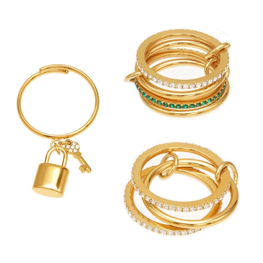 Bagues Pour Femmes En Acier Inoxydable Doré Étincelant, Serties De Zircon, Étanches Et Anti-Ternissement. Image5