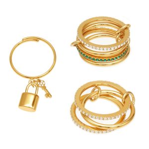 Bagues Pour Femmes En Acier Inoxydable Doré Étincelant, Serties De Zircon, Étanches Et Anti-Ternissement. h5 Image5