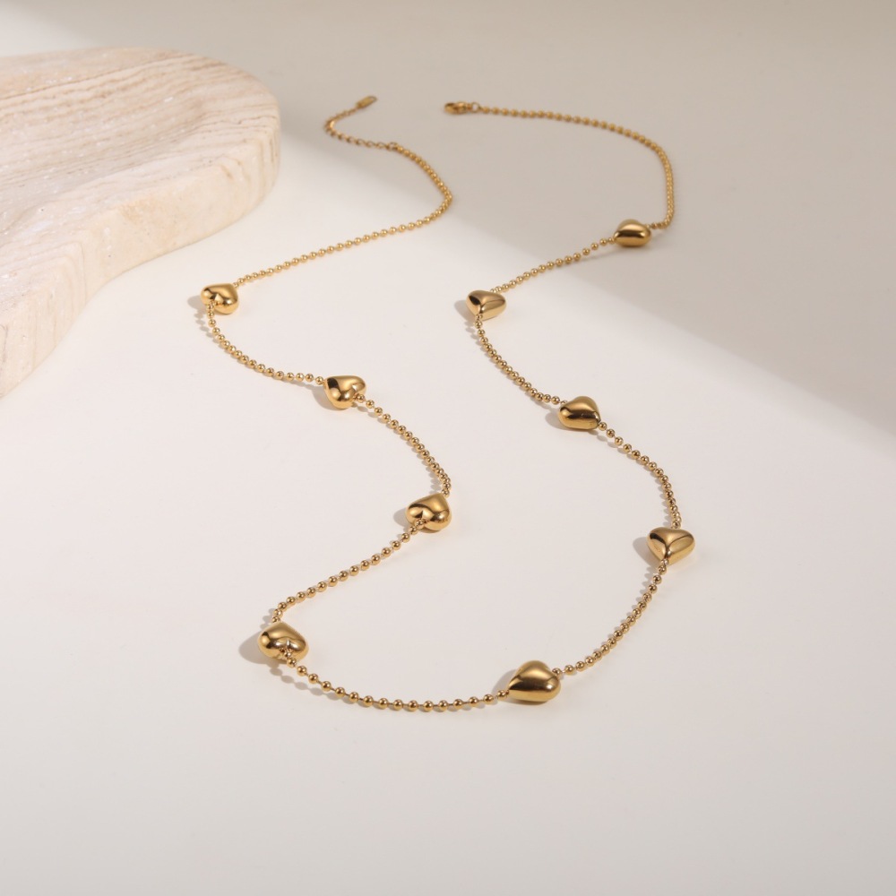Collier Long Pour Femme, Chaîne Cœur Simple, Acier Inoxydable, Imperméable, Anti-Ternissement, Couleur Or Image3