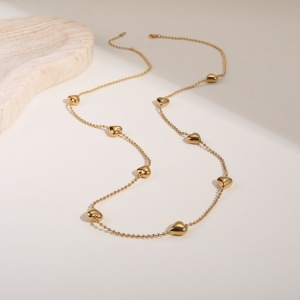 Collier Long Pour Femme, Chaîne Cœur Simple, Acier Inoxydable, Imperméable, Anti-Ternissement, Couleur Or h5 Image3