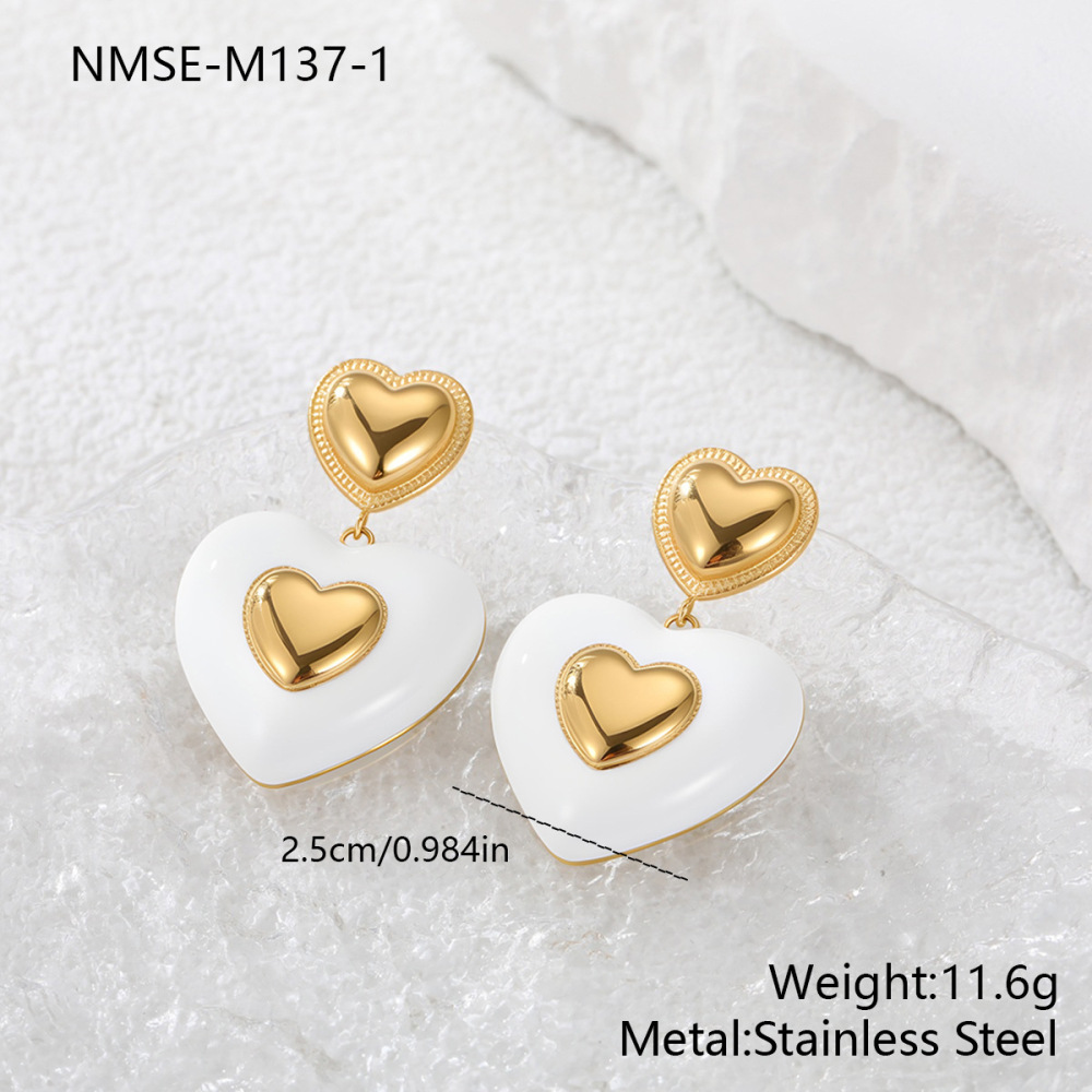 Boucles D'Oreilles Pendantes Pour Femmes, En Acier Inoxydable Doré, Imperméables, En Forme De Cœur Coloré Et Anti-Ternissement 