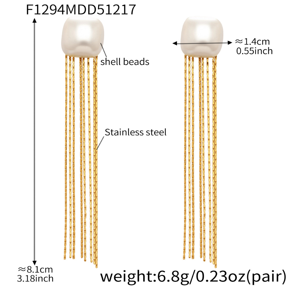 Boucles D'Oreilles Pendantes Élégantes À Pompon En Acier Inoxydable, Imperméables Et Anti-Ternissement, Couleur Or, Pour Femmes h5Image2